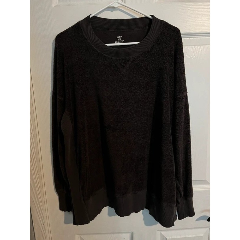 Aerie Chilled Out Fleece Sweatshirt Teddy Sherpa Brown Oversized Crewneck